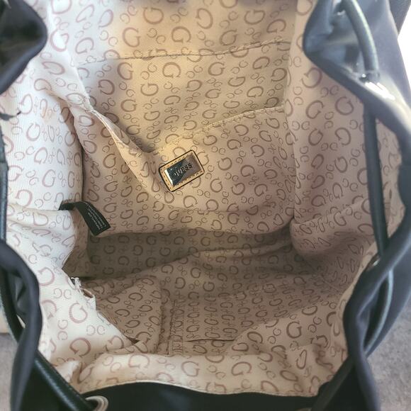 Guess Alpena Nylon Drawstring Satchel Flap Buckle Closure Mini Black Backpack - Picture 5 of 11